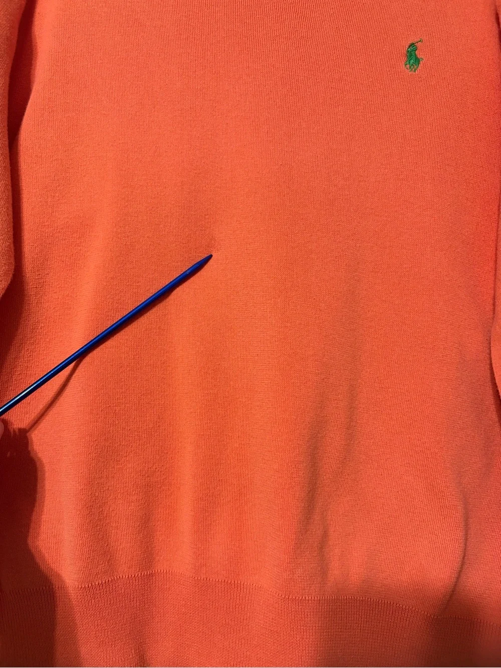 Men’s Polo Ralph Lauren Orange V-Neck Pima Cotton Sweater with Green Pony L
